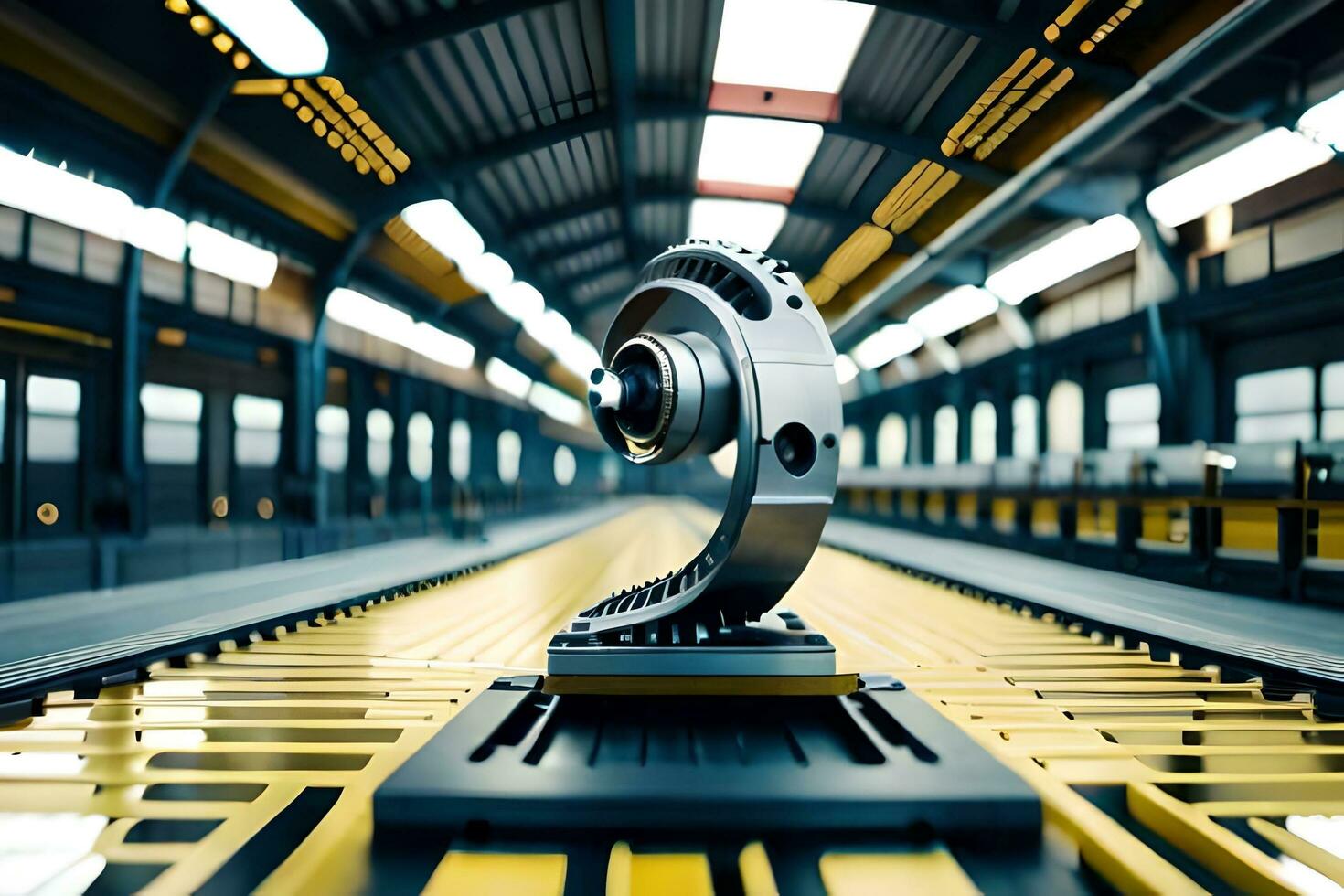 a metal object on a platform in a train station. AI-Generated photo