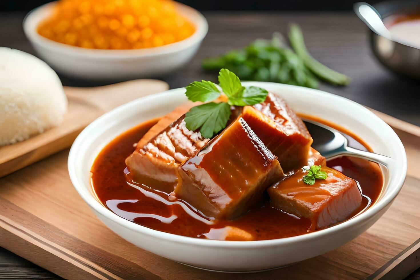 chinese pork and bean curd soup. AI-Generated photo