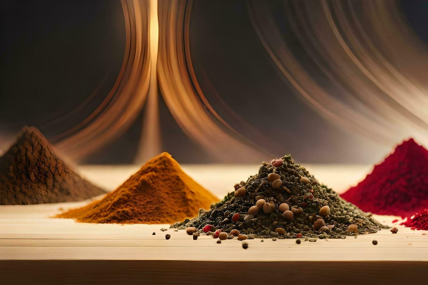 various spices and spices on a wooden table. AI-Generated photo
