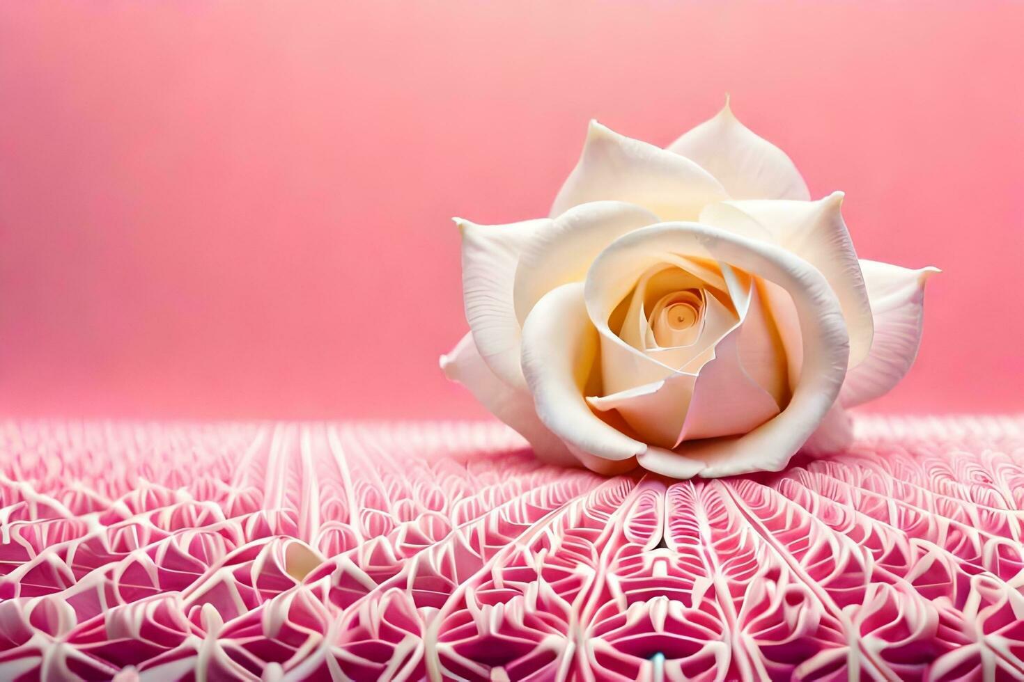 a single white rose on a pink background. AI-Generated photo