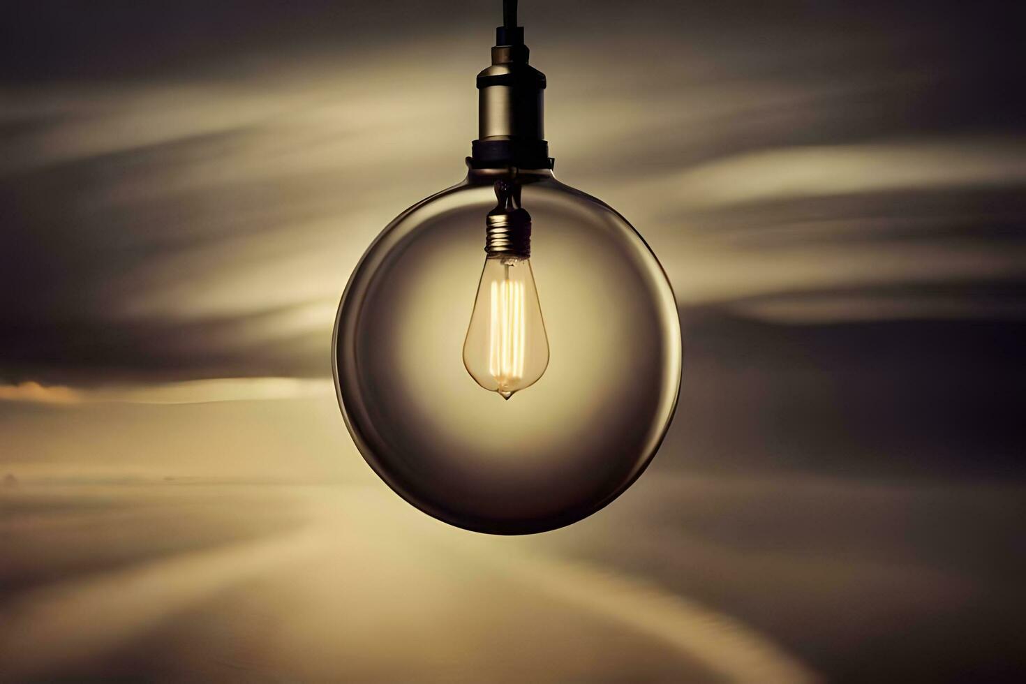 a light bulb hanging from a ceiling with a cloudy sky. AI-Generated photo