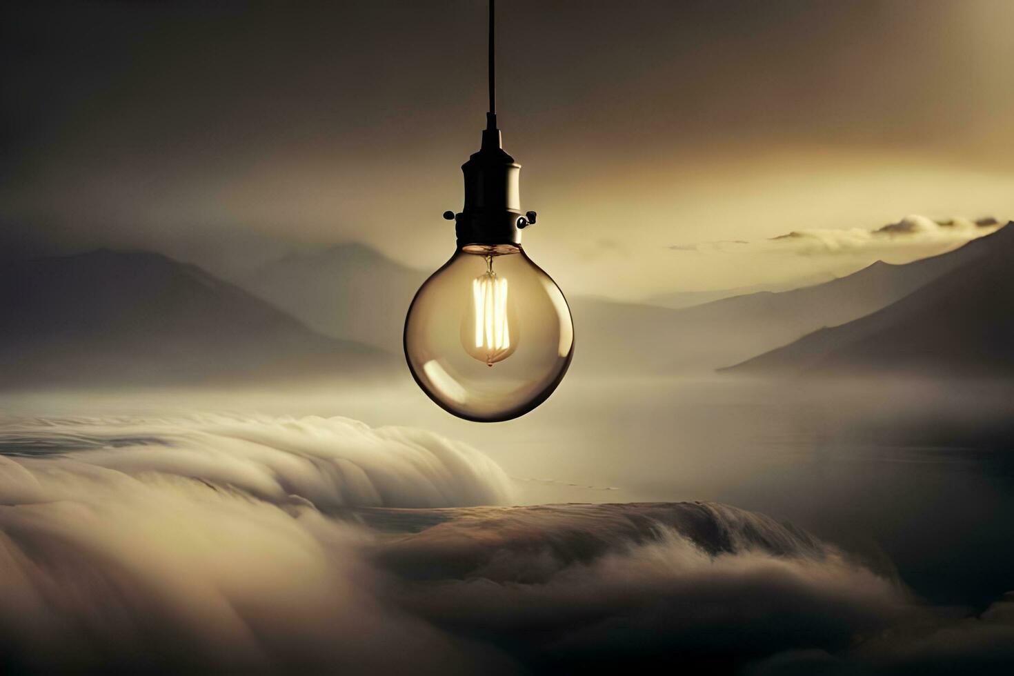 a light bulb hanging over a body of water. AI-Generated photo