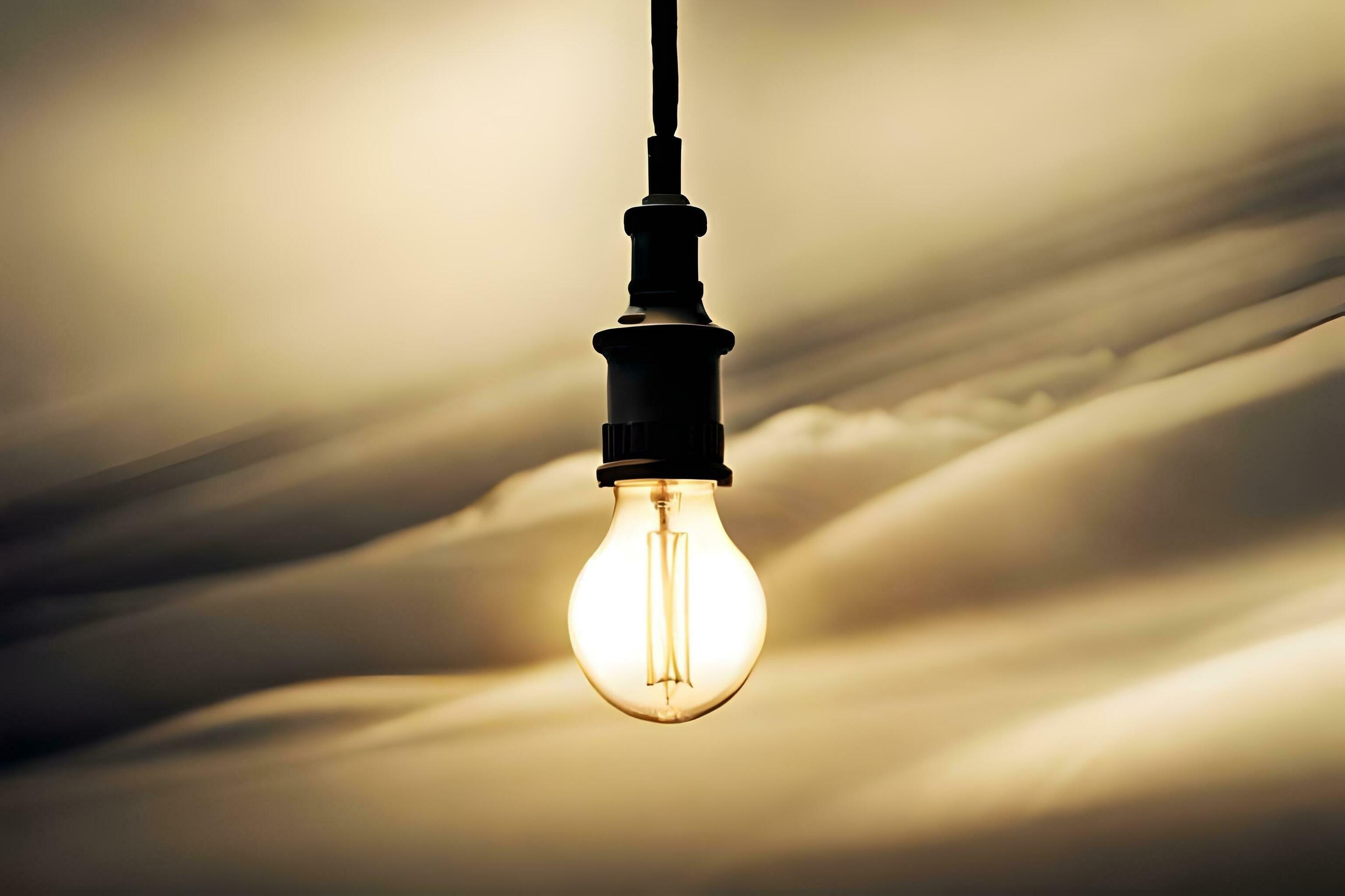 a light bulb is shown in front of a cloudy sky. AIGenerated 32963628
