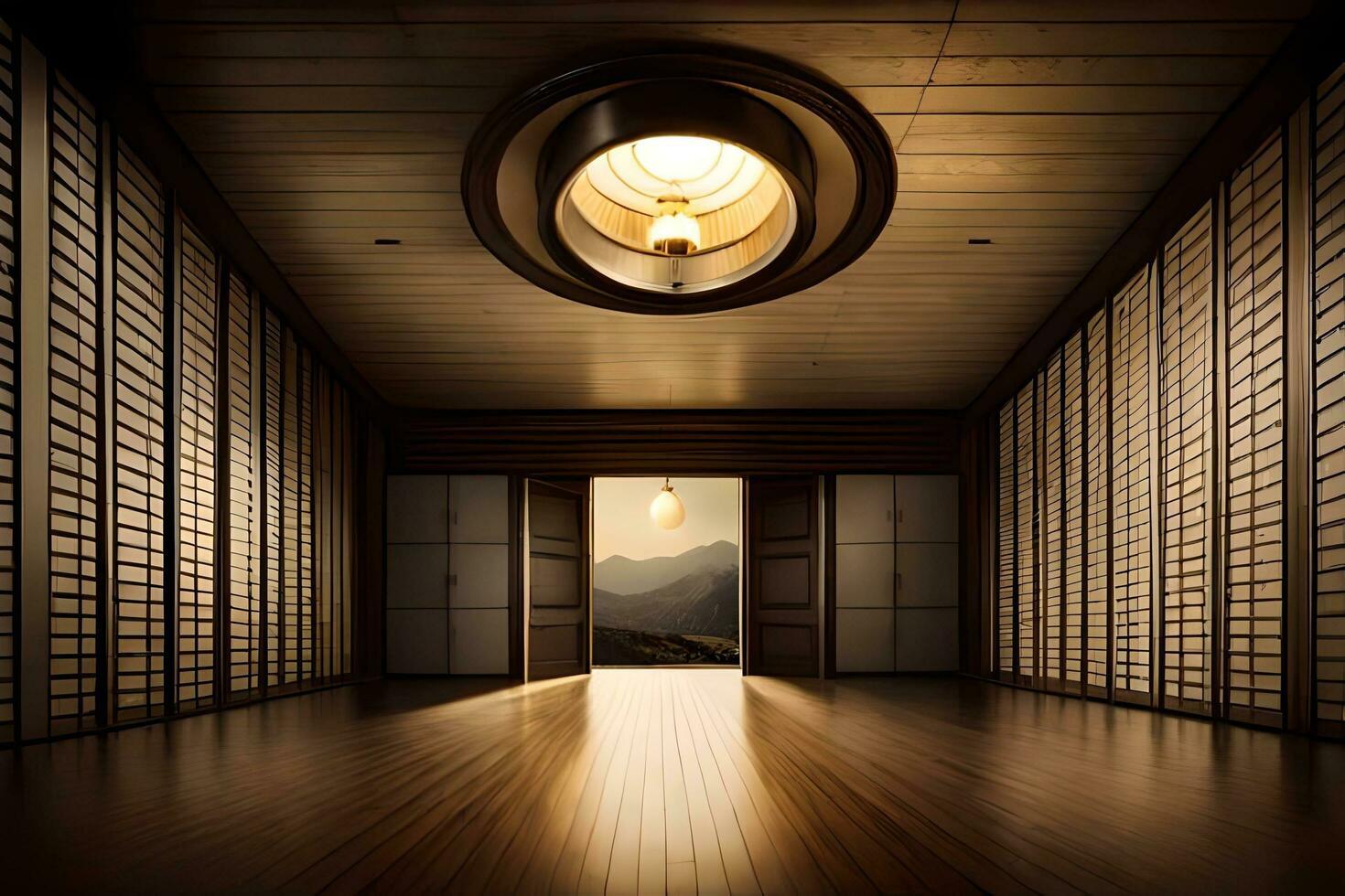 an empty room with a light shining through the door. AI-Generated photo