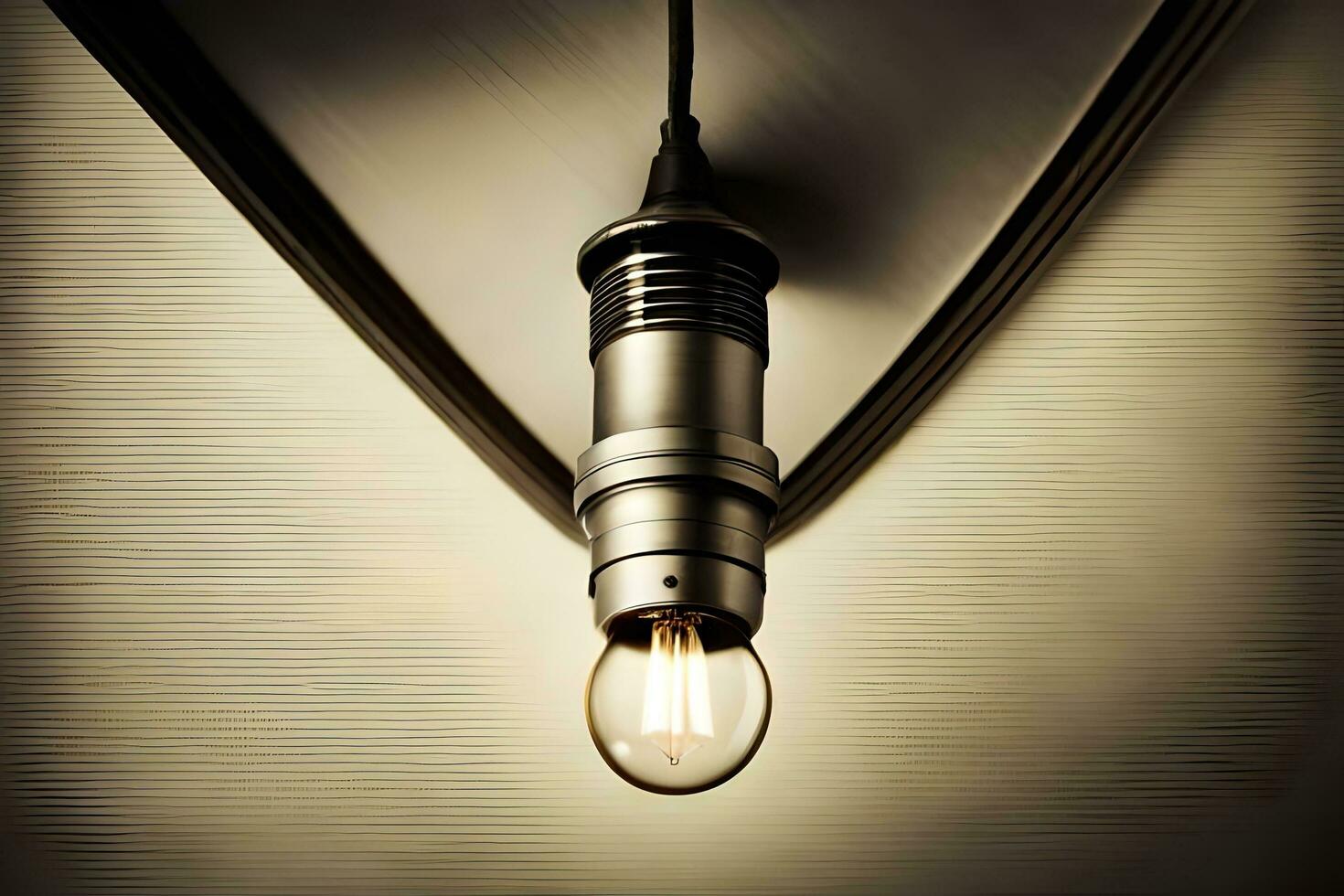 a light bulb is hanging from a metal wall. AI-Generated photo