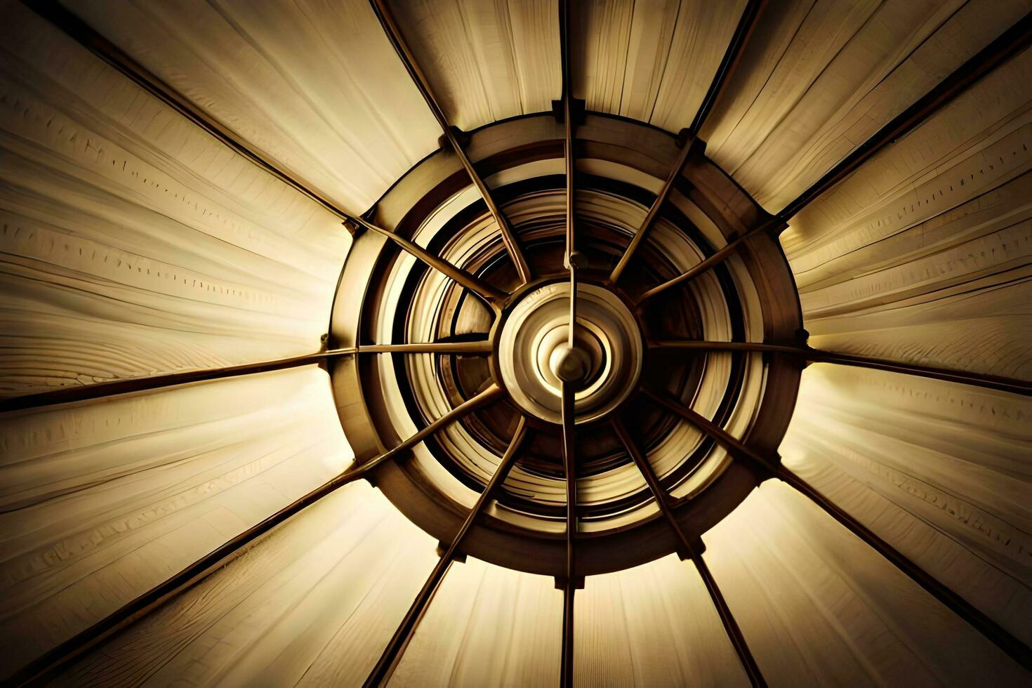 a circular light fixture in a room with a white ceiling. AI-Generated photo