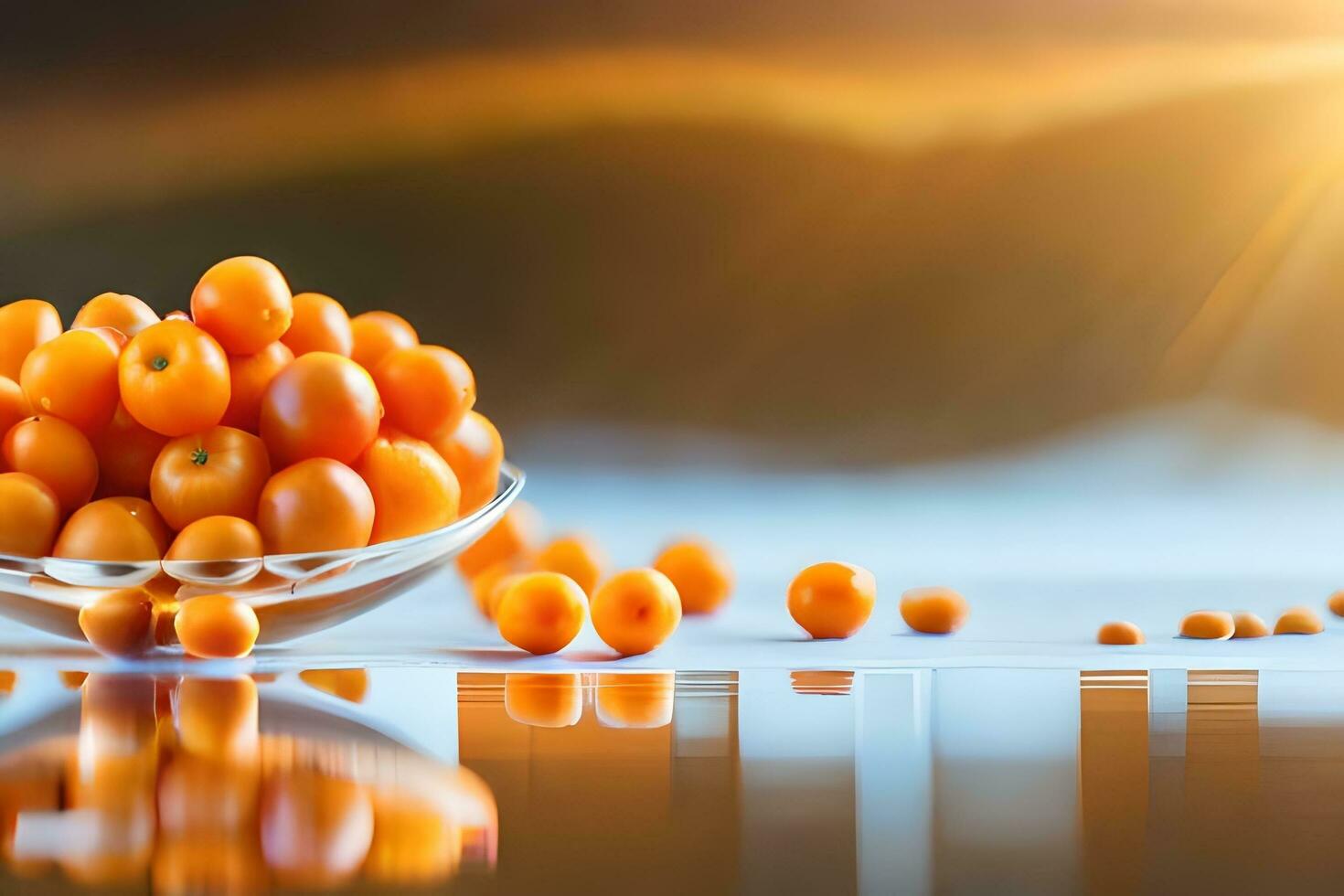 a bowl of orange berries on a table. AI-Generated photo