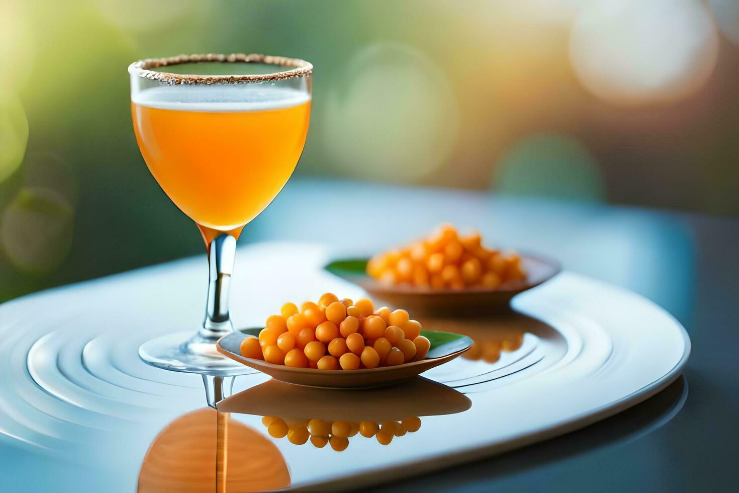 orange juice and orange balls on a plate. AI-Generated photo