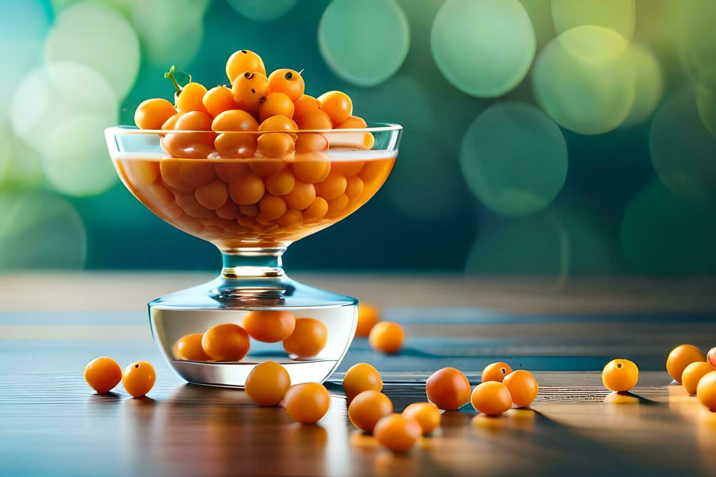 a bowl filled with orange fruits on a table. AI-Generated photo