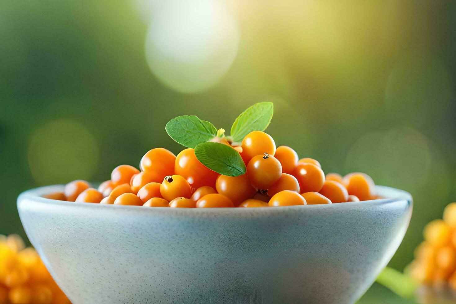 orange currants in a bowl on a table. AI-Generated photo