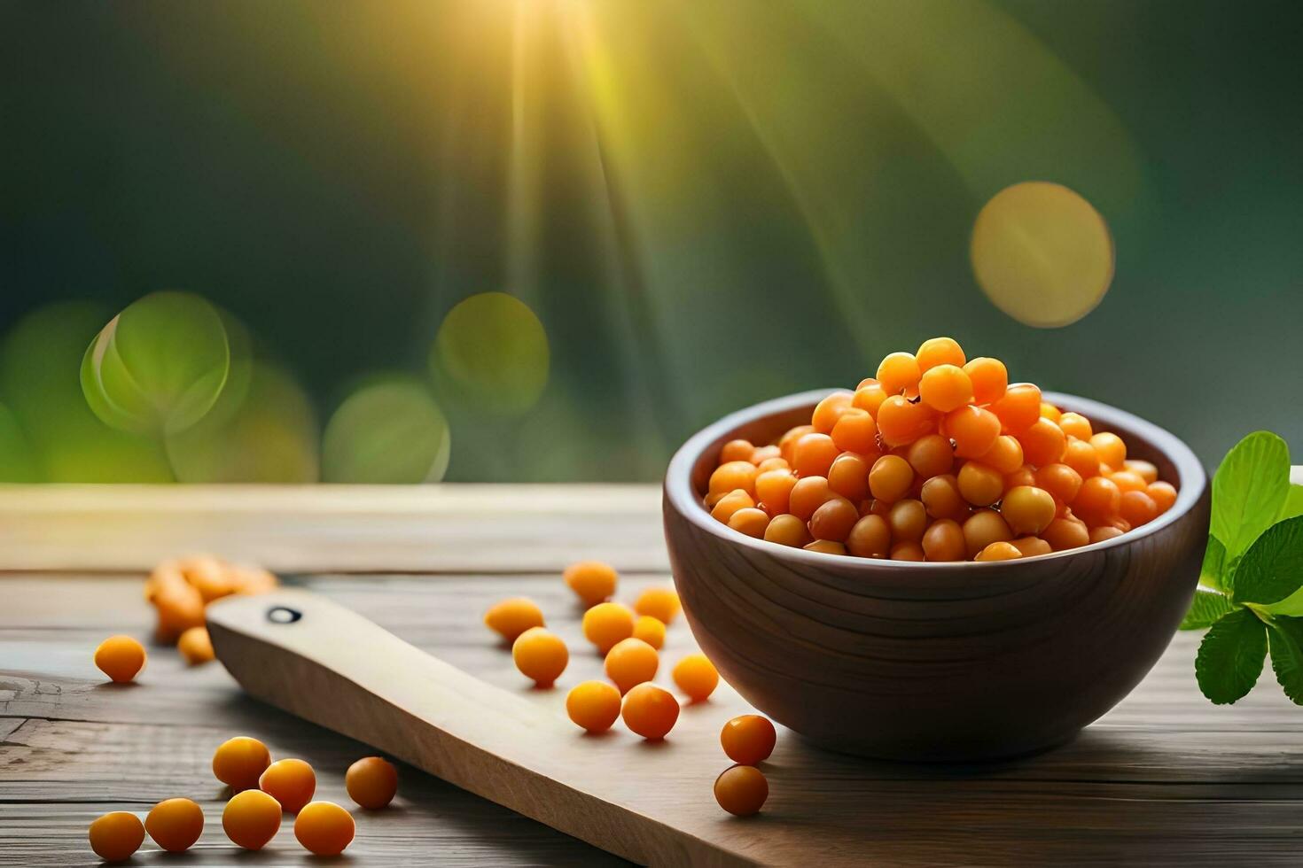 orange curd in a bowl on a wooden table with sunlight. AI-Generated photo