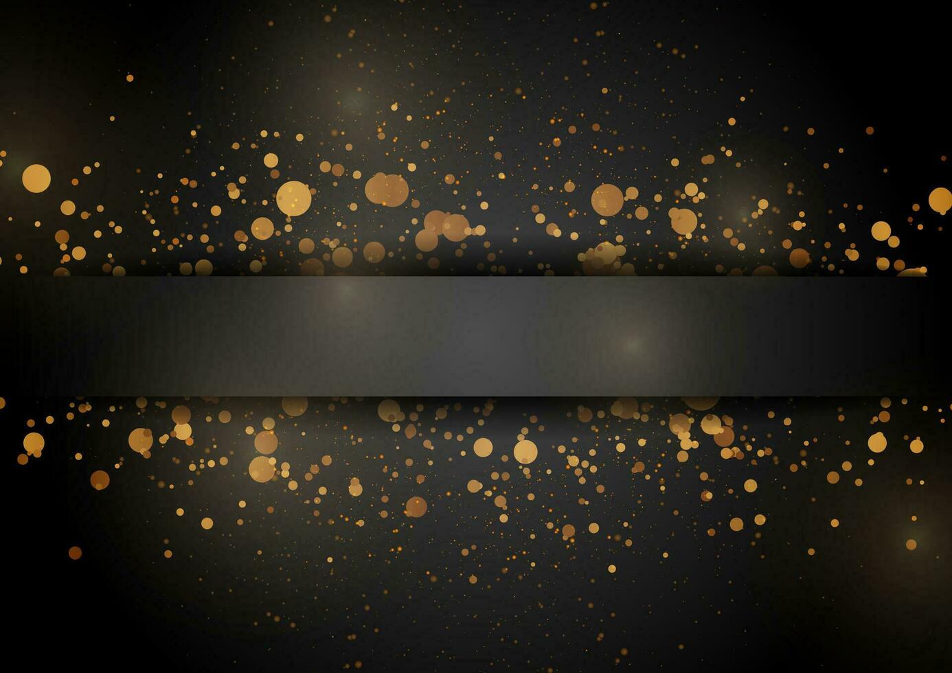 Golden shiny sparkling particles on black background vector