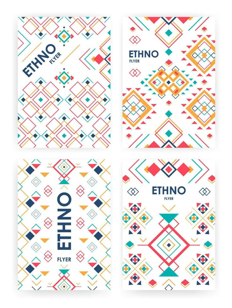 Set of background with geometric ethnic ornament. ethno abstract templates with place for text. vector