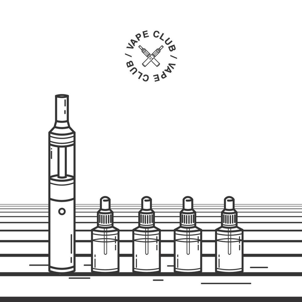 Vape smoking device. Illustration with e-cigarette and vaping juice. vector