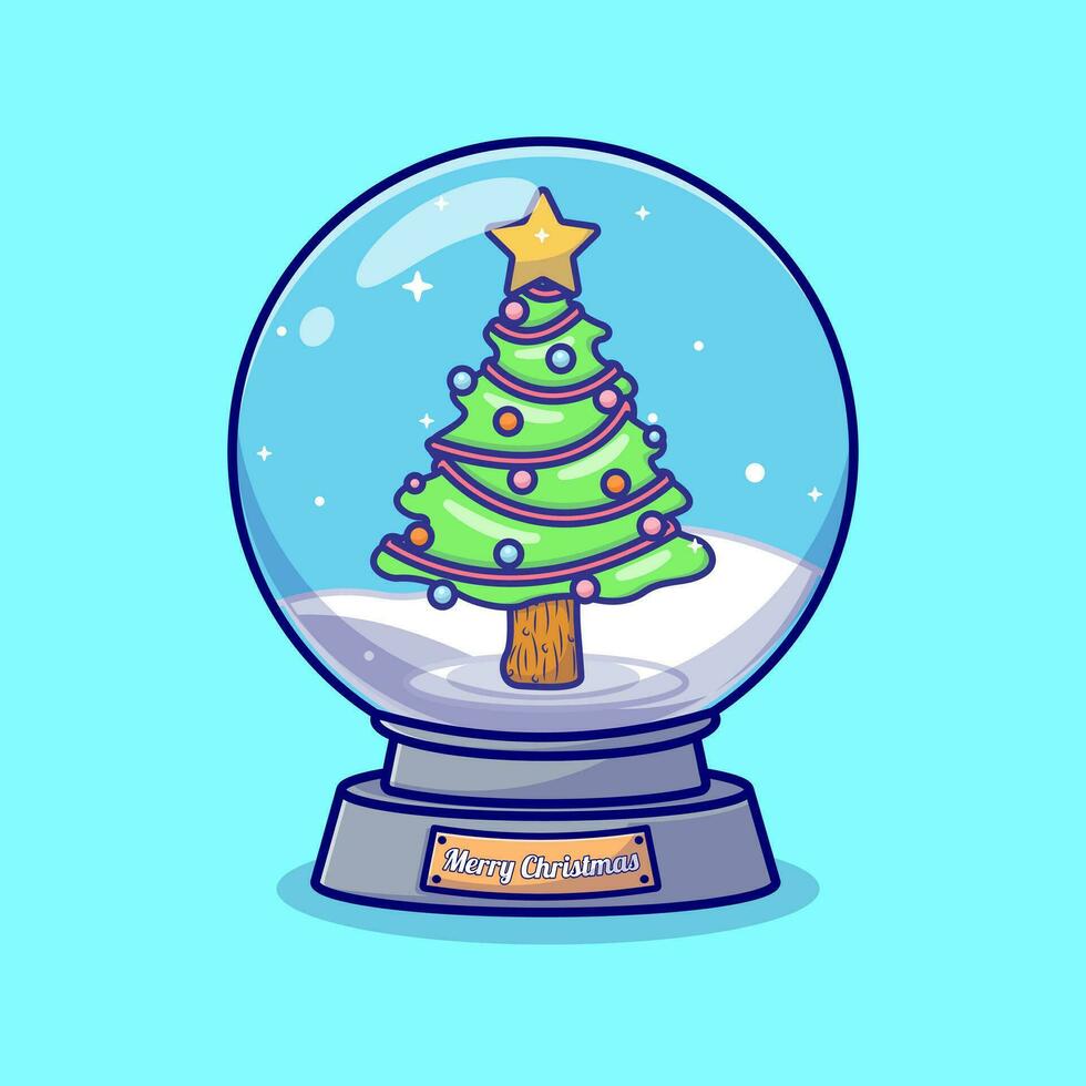 Christmas tree in snowball globe icon illustration, holiday and new year icon concept isolated. vector