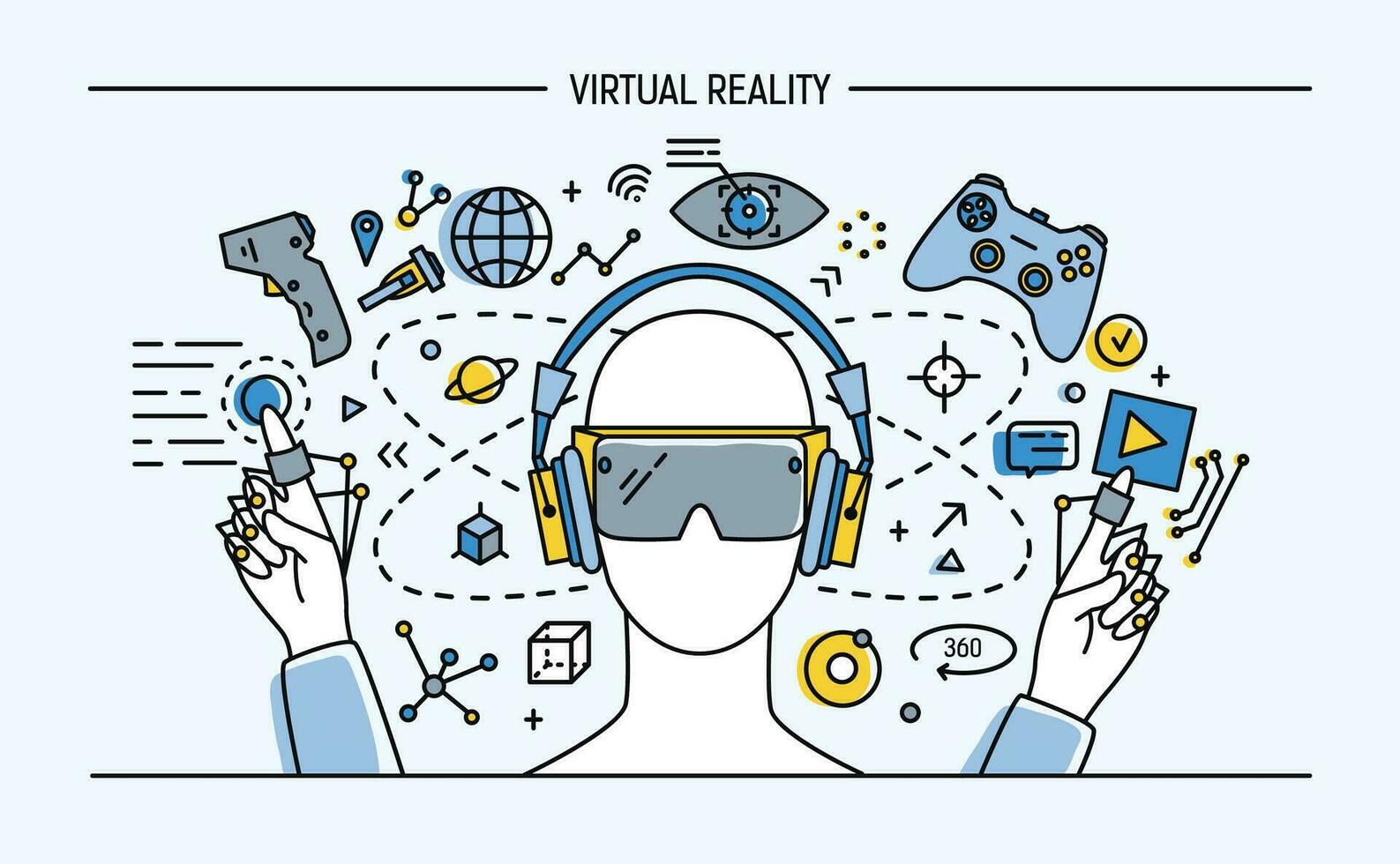 virtual reality lineart banner. colorful vector illustration