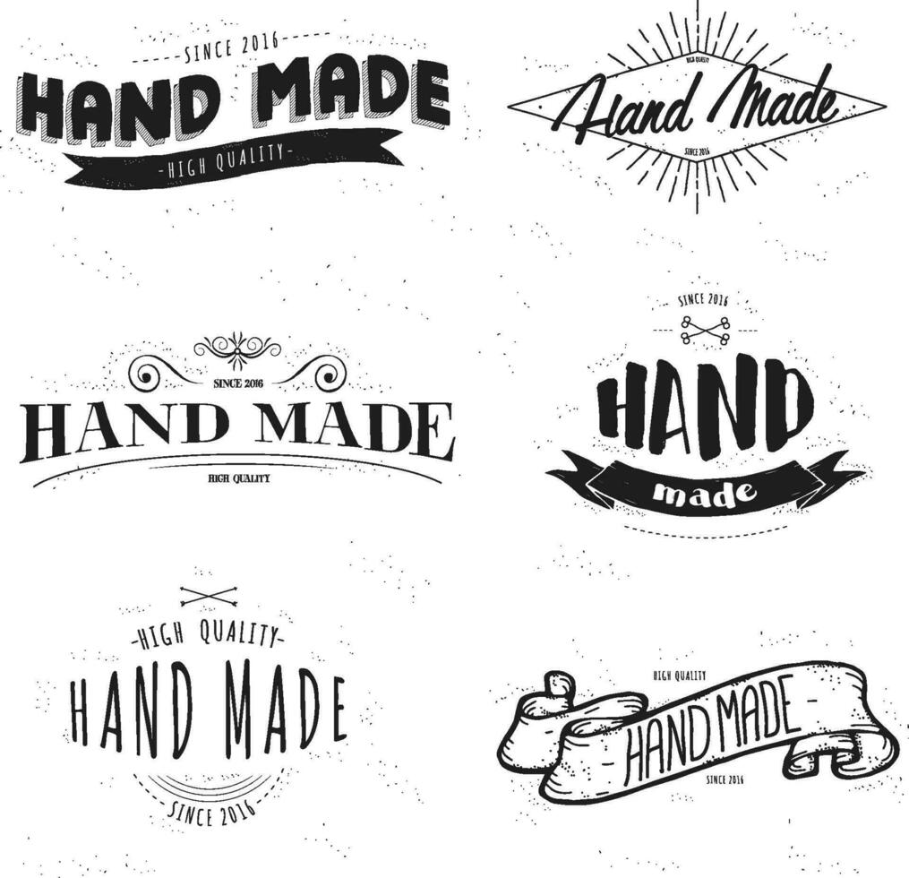 Handmade label lettering set on white background. composition with hand made inscriptions. vector