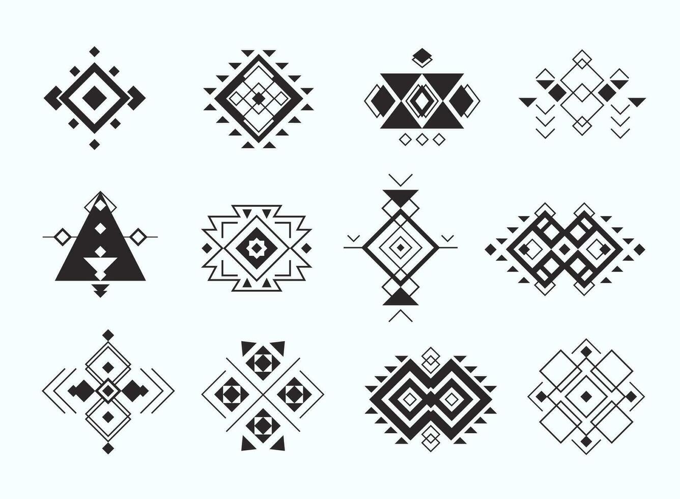 Set of ethno tribal aztec symbols. geometric ethnic decor elements collection. vector