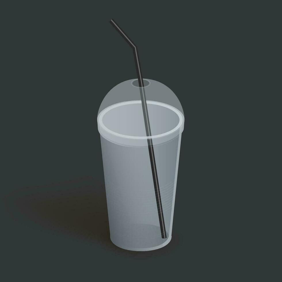 Plastic cup with lid for coffee, tea, smoothies, juice. Realistic empty glass. Vector illustration on dark background.