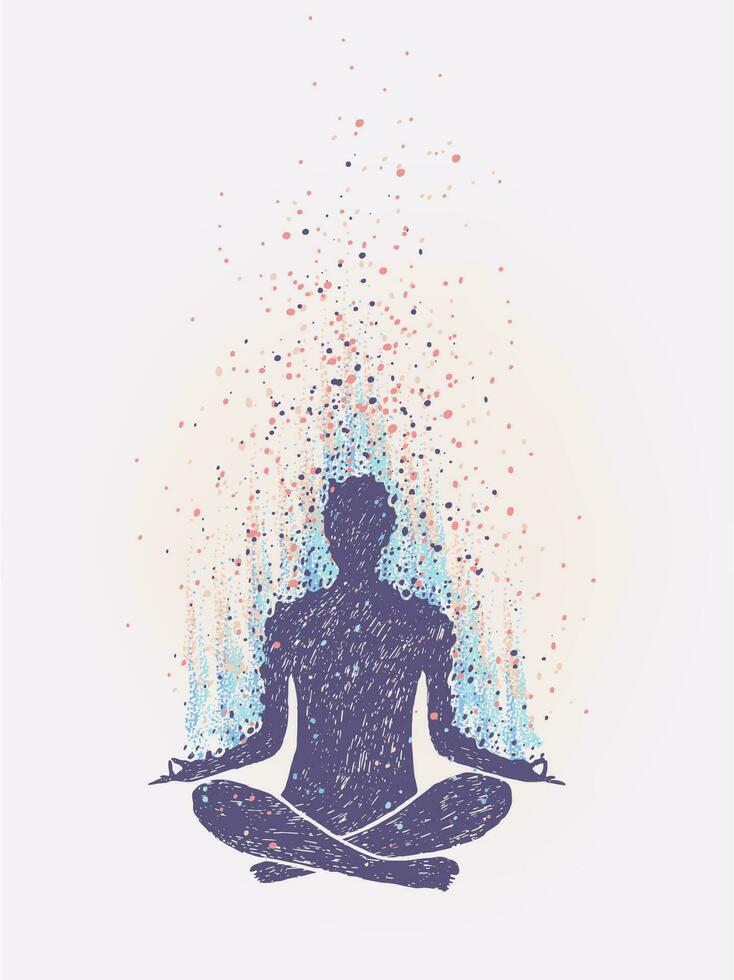 meditación, iluminación. mano dibujado vistoso ilustración vector