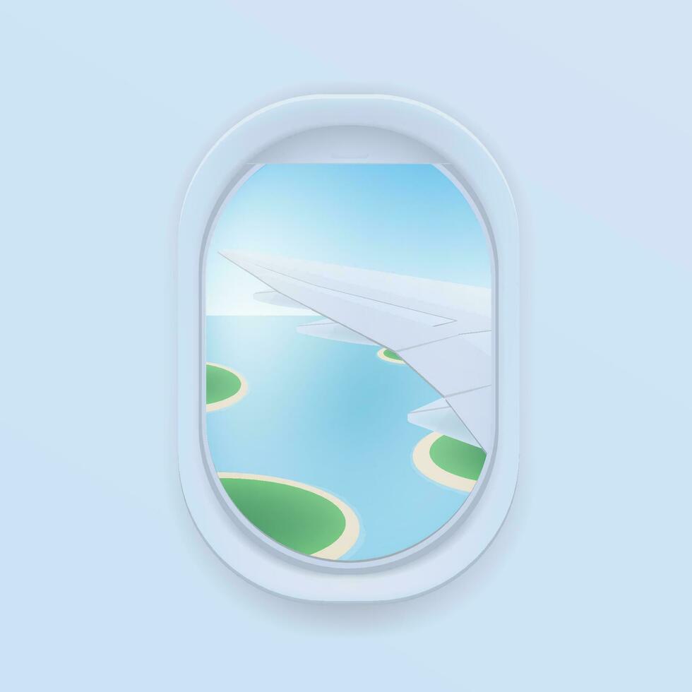 airplane window. cartoon flat illustration. Porthole, view on the plane wing. vector