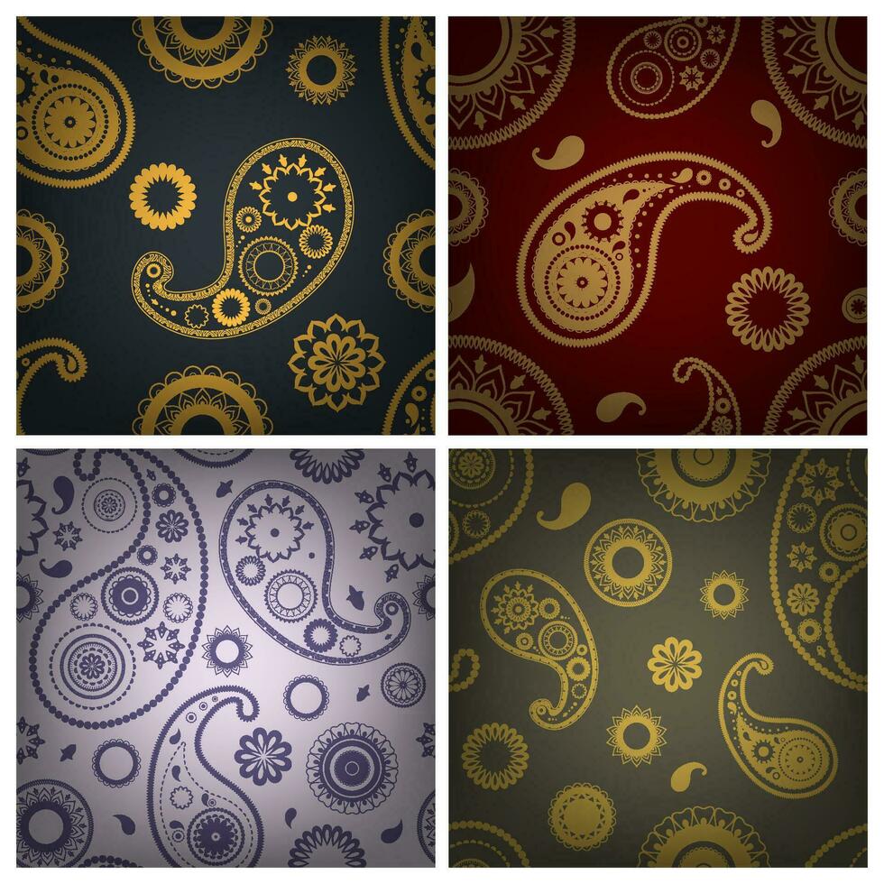 Oriental paisley seamless patterns set. Collection of floral abstract backgrounds. vector