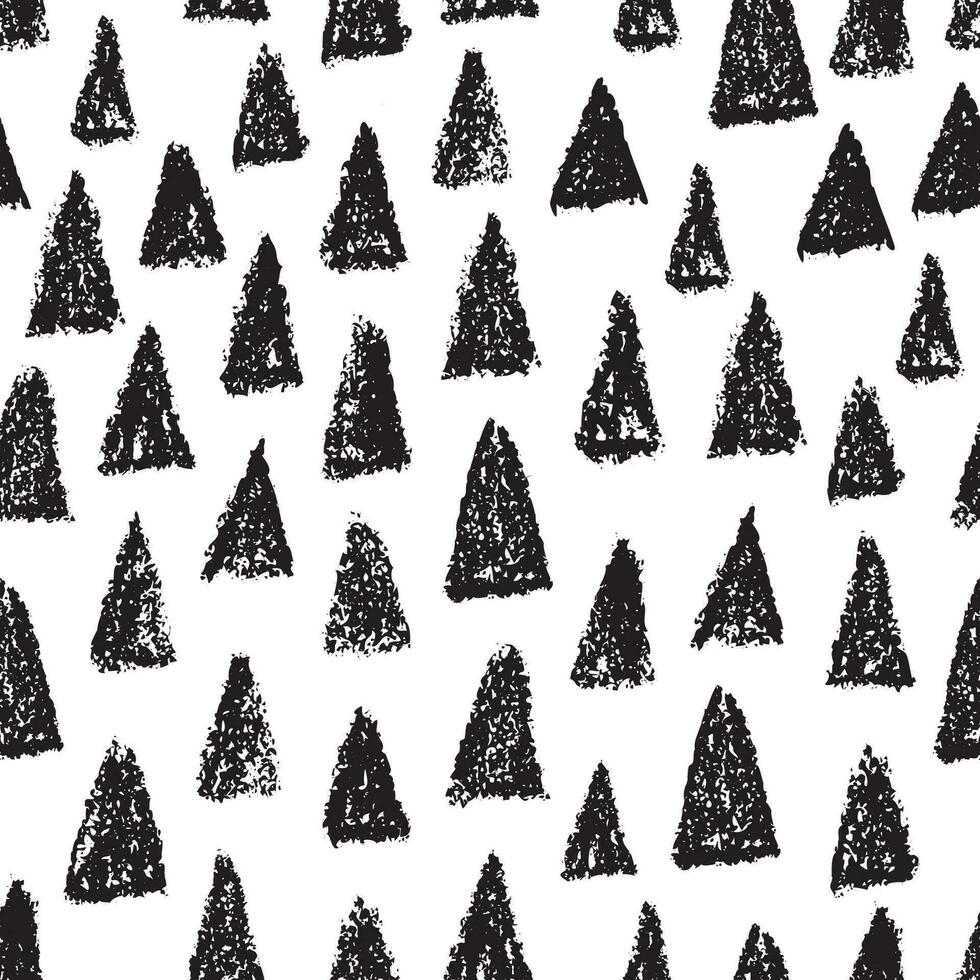 Doodle hand drawn seamless pattern with triangles. Vector black and white background.