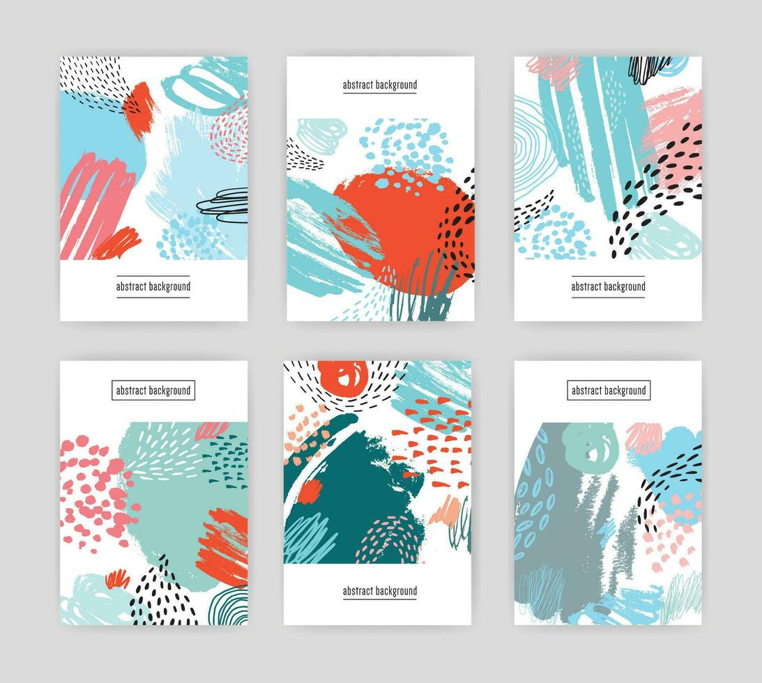 creative cards with abstract pattern, hand drawn doodle textures. collection colorful background with place for text. vector