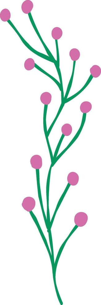 Green branch with pink berries. Cartoon illustration in doodle style vector