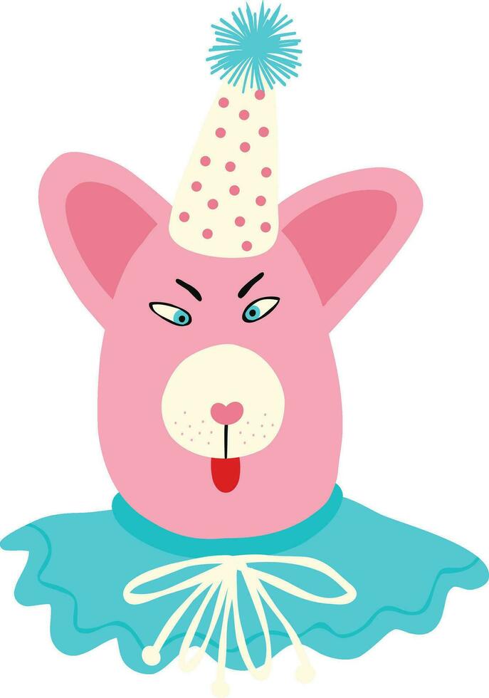 lovely cute pink teddy bear with oblique eyes, in a cone-shaped hat for birthday celebration vector