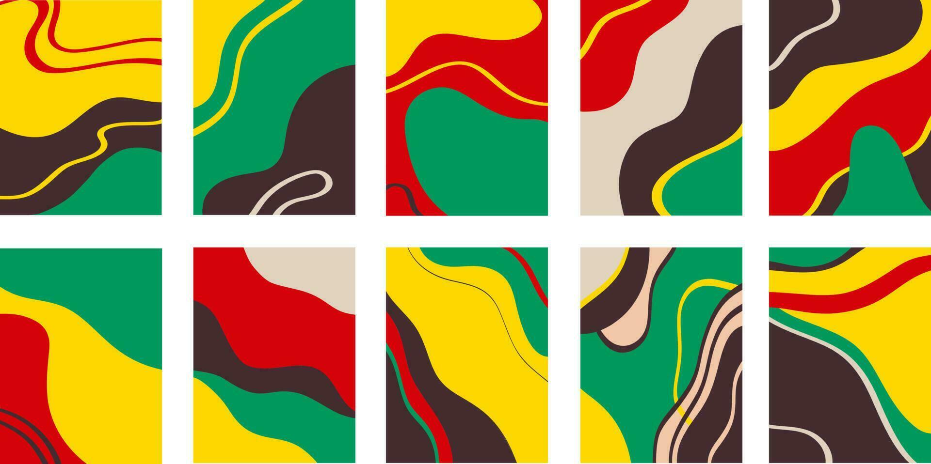 Collection of multicolored abstract paintings against white background vector