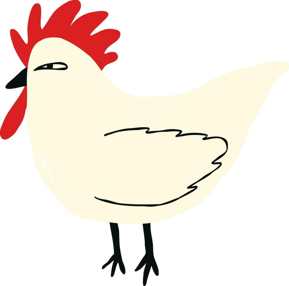 strange bizarre chicken with sarcastic face. Cute comic character bird hand drawn illustration vector