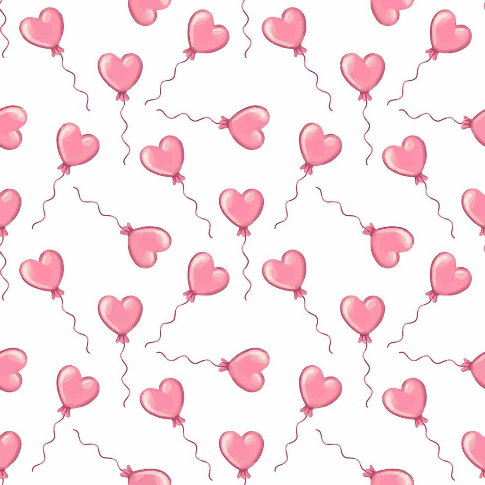seamless pattern with pink heart shaped air balloons vector