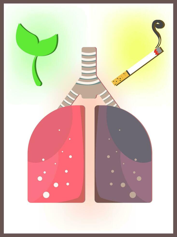 Healthy and unhealthy lungs simple vector illustration. Educational poster against smoking