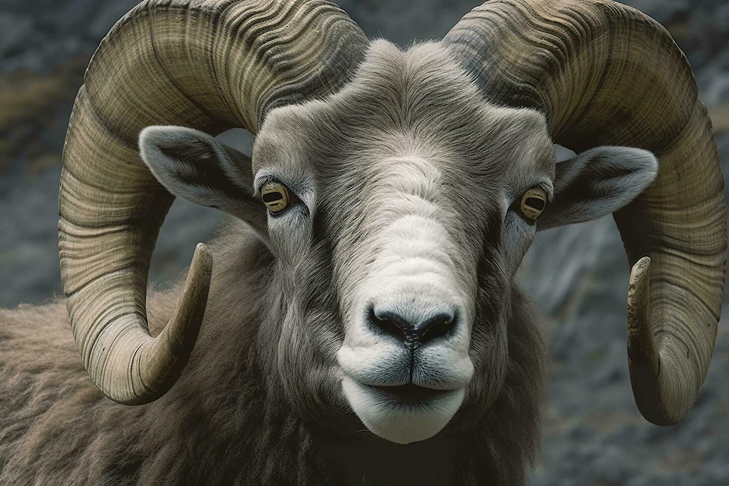 Close up of curious ram. Generative AI photo