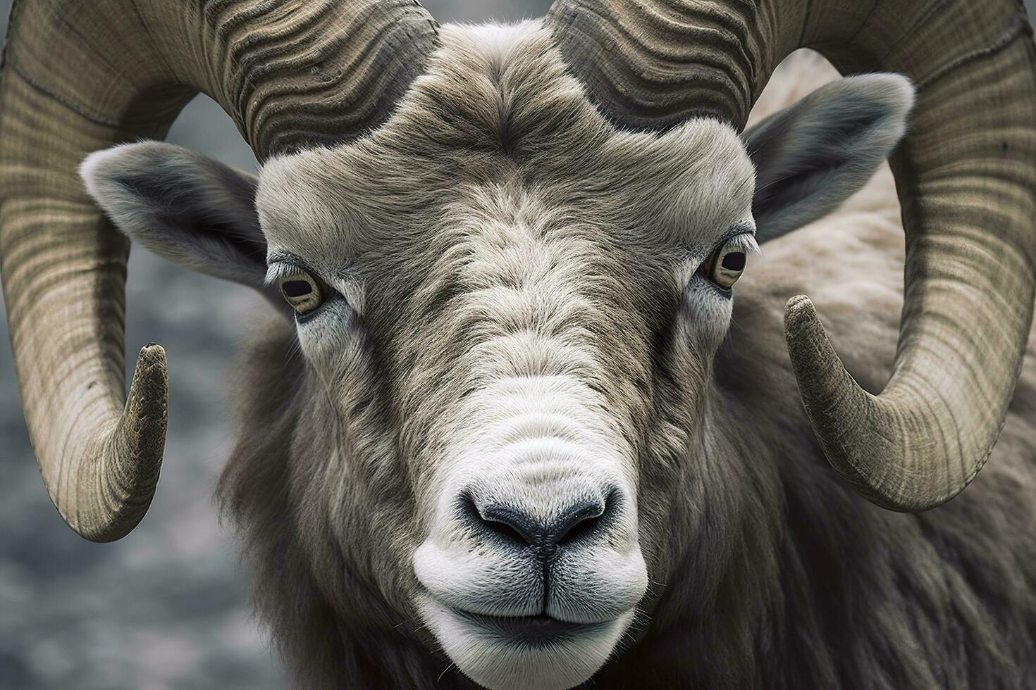 Close up of curious ram. Generative AI photo