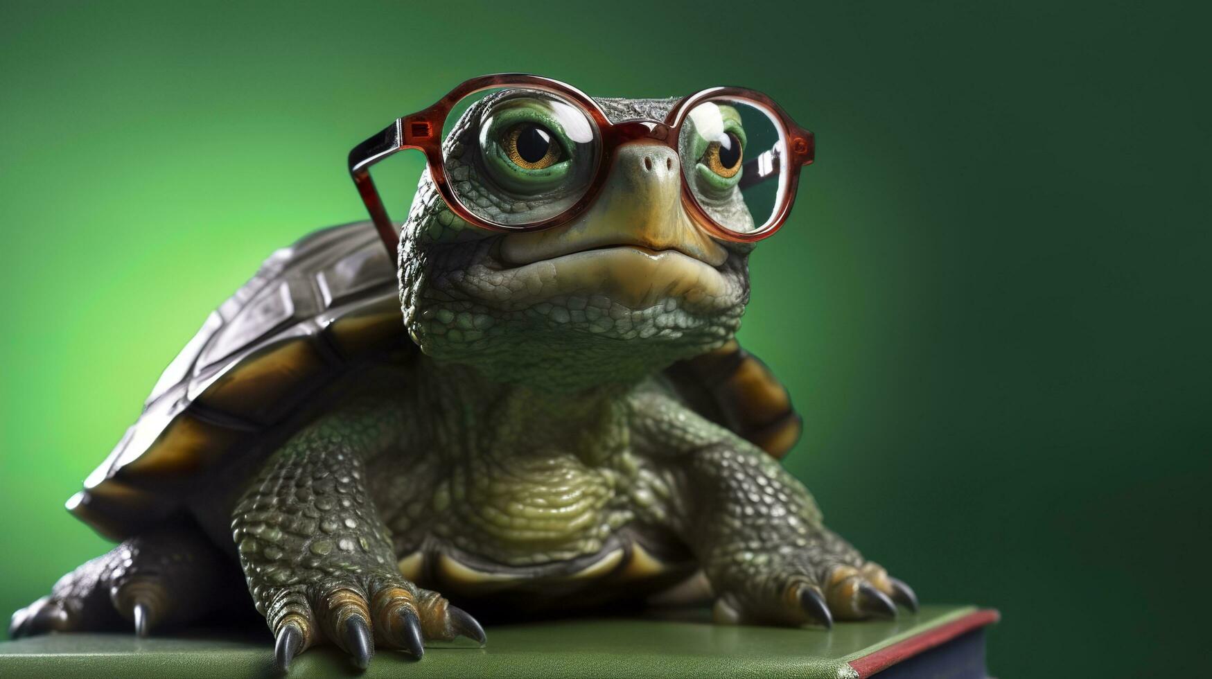 A cute little green turtle with glasses, Generate Ai photo