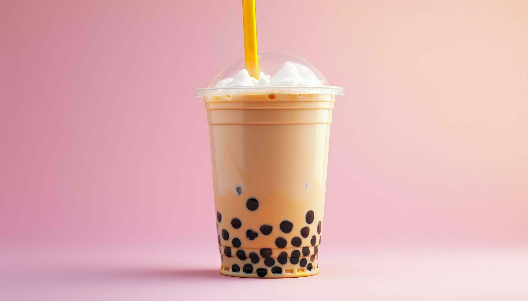 A bubble tea in a plastic cup. Generative AI photo