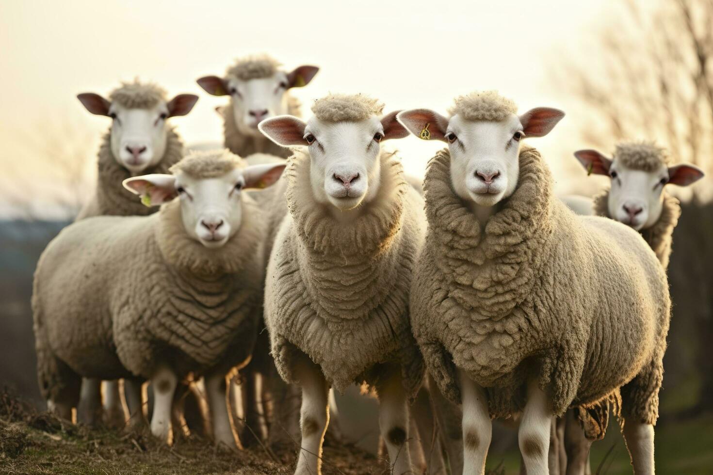 un grupo de oveja en pie al aire libre. generativo ai foto