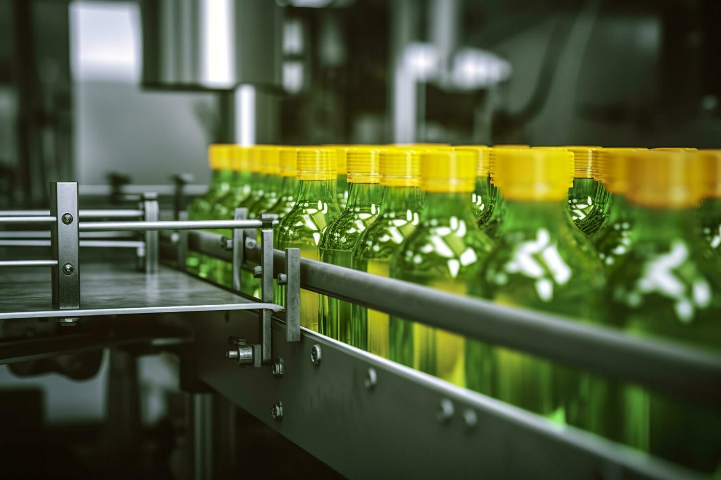Conveyor belt, Beverage factory of fruit juice product for processing and bottling. AI Generative photo