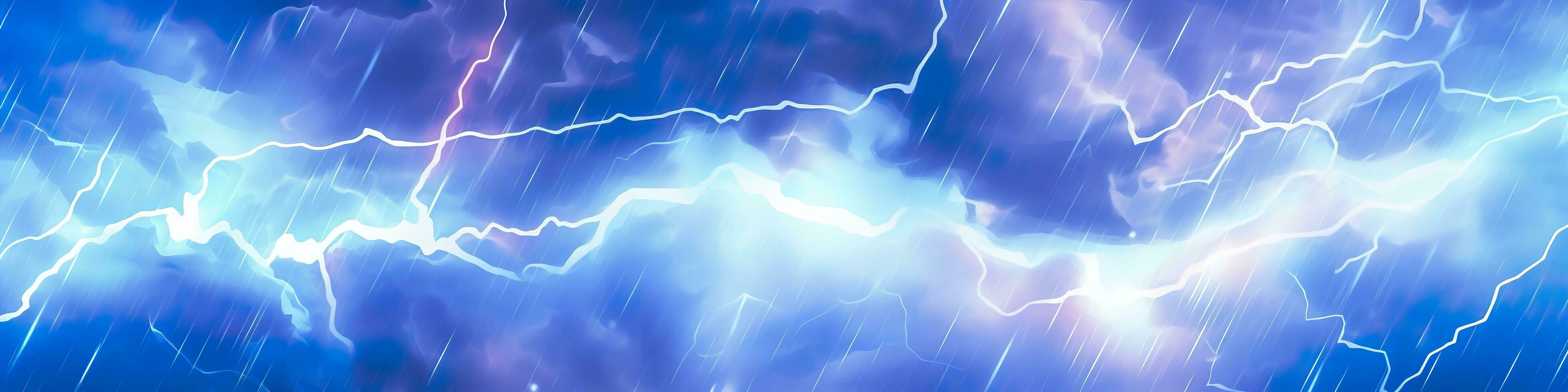 Anime horizontal blue lightning background. Anime cartoon light colors. Generative AI photo