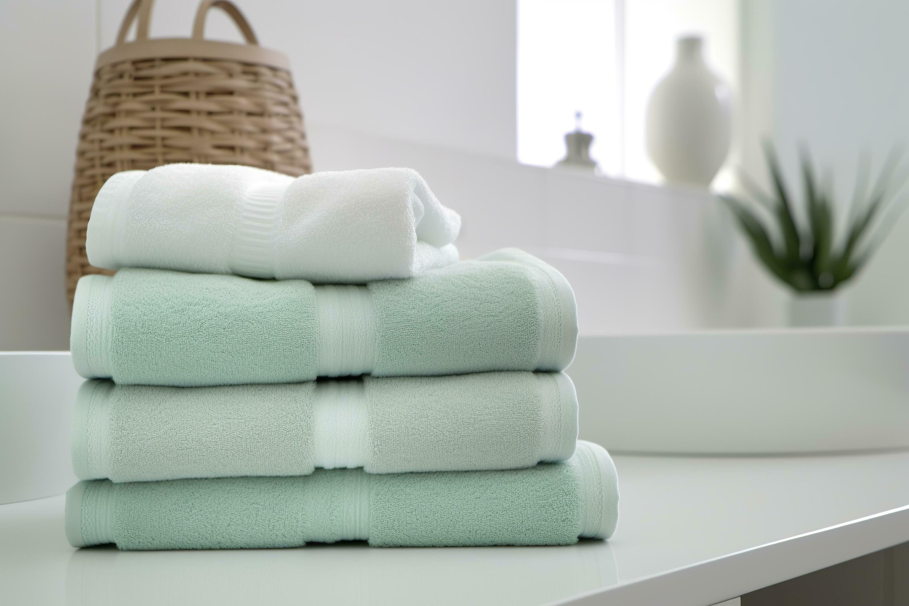 the world's softest towels against a minimalistic background. Stacked