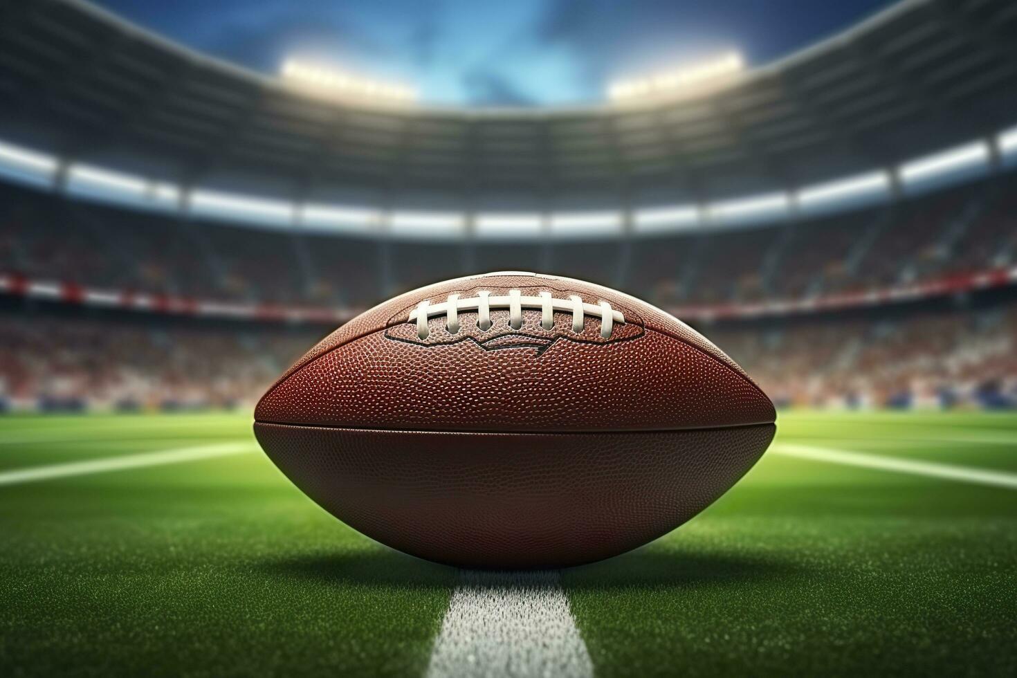 Ball on the American football arena. 3d illustration. Generative AI photo