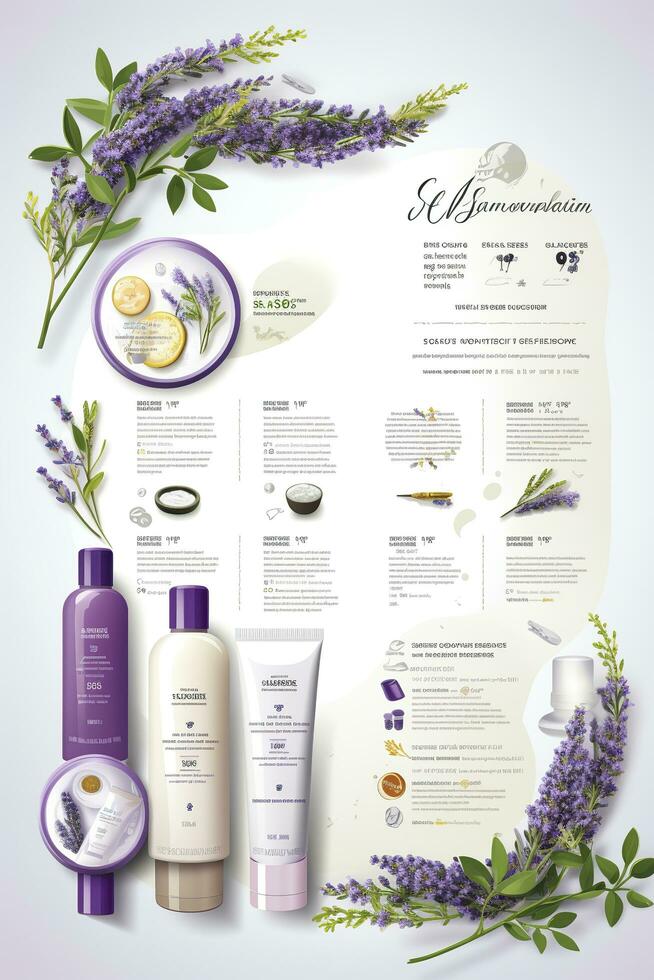 Beautiful flyer to present a store that sells products, body care, soap, cream, oil. Generative AI photo