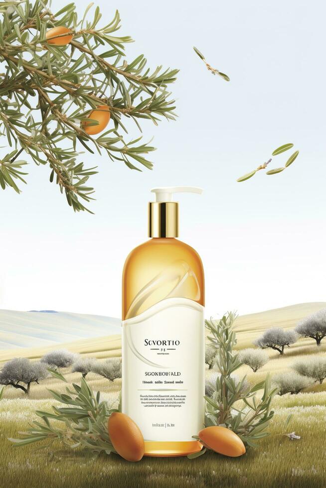 Beautiful flyer to present a store that sells products, body care, soap, cream, oil. Generative AI photo