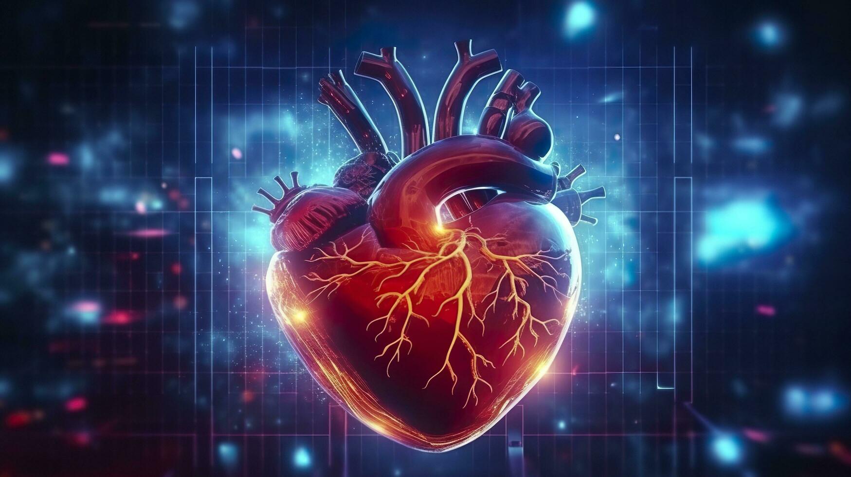 Human heart with cardiogram for medical heart health care background, AI Generative photo