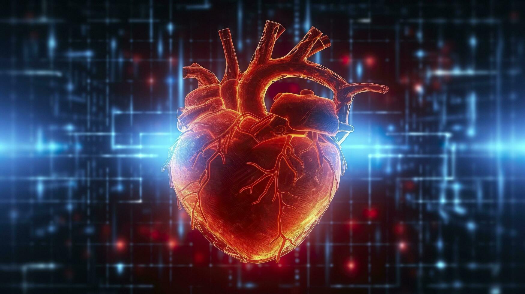 Human heart with cardiogram for medical heart health care background, AI Generative photo