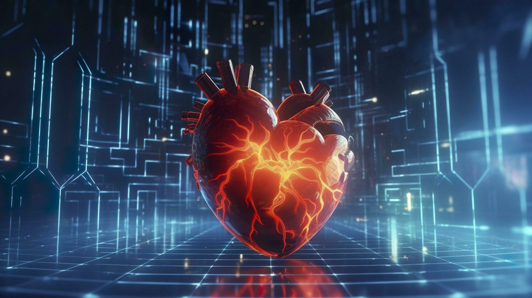 Human heart with cardiogram for medical heart health care background, AI Generative photo