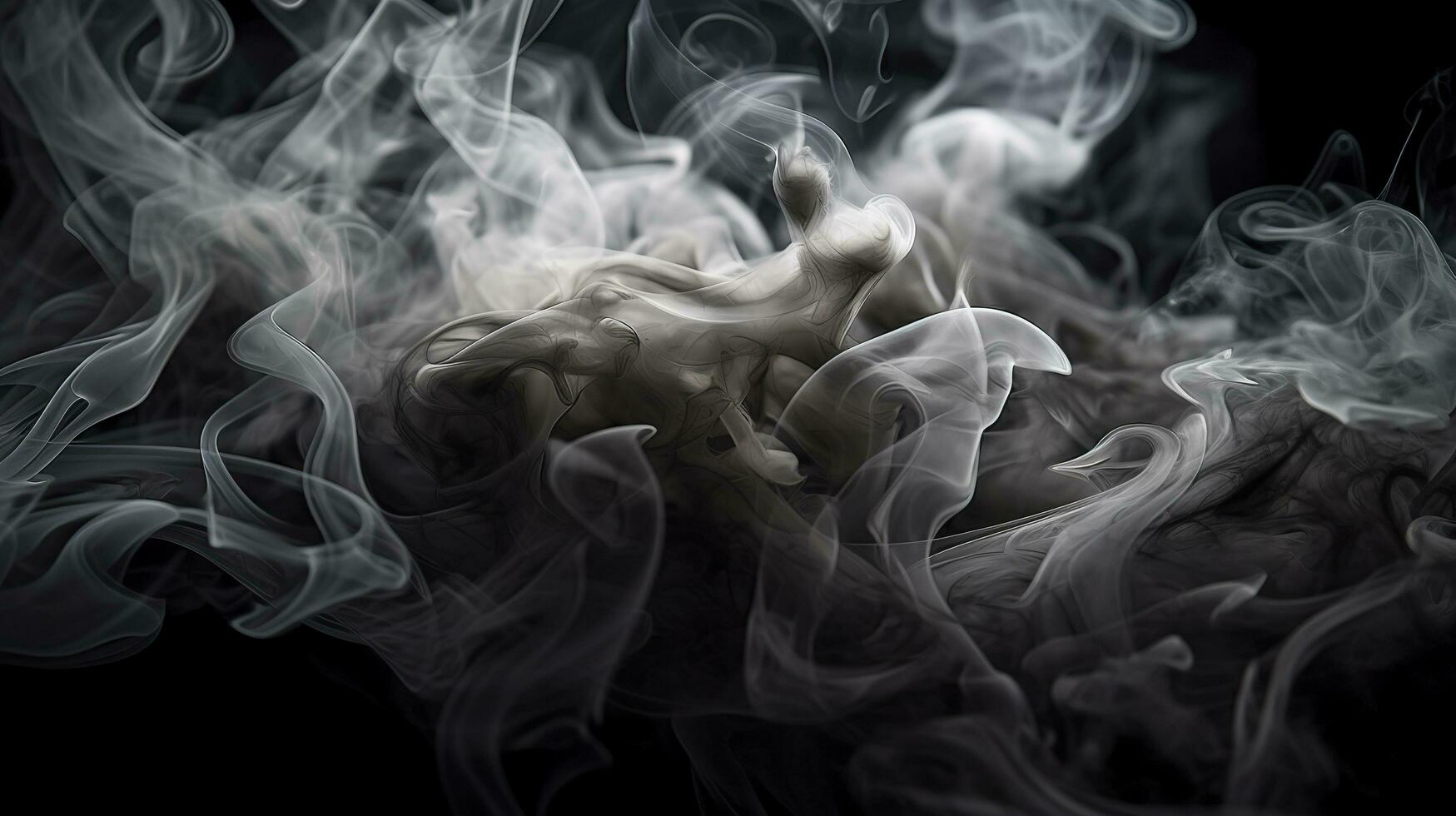 The close up view reveals the mesmerizing patterns and textures within the smoke, The ethereal quality of the smoke against the dark background. AI Generative photo