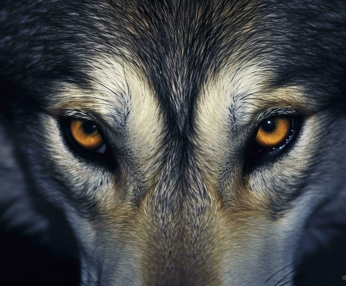 Eyes of a wild wolf. Generative AI photo